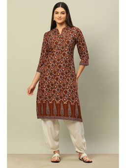 Rangriti - Brown Rayon Printed Straight Kurta