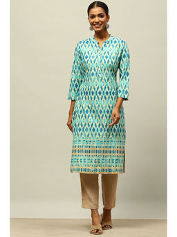 Rangriti - Blue Cotton Printed Straight Kurta