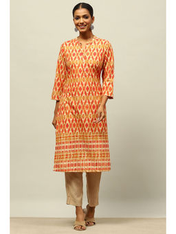 Rangriti - Orange Cotton Printed Straight Kurta