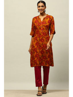 Rangriti - Yellow Rayon Printed Straight Kurta