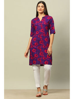 Rangriti - Purple Rayon Printed Straight Kurta