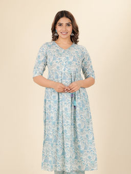 ARAMYA - Soft Cotton A-Line Floral Print Kurta