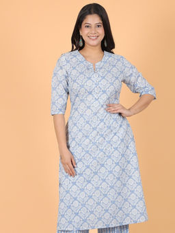 ARAMYA - Soft Cotton A-Line Gold Foil Print Kurta