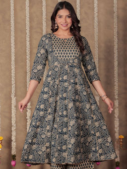 ARAMYA - Soft Cotton Anarkali Floral Print Kurta