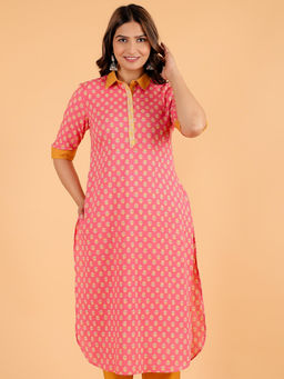 ARAMYA - Soft Cotton Pathani Floral Print Kurta