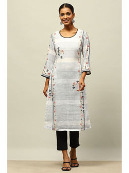 Rangriti - White Polyester Printed Straight Kurta