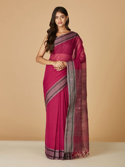 Fabindia - Red Cotton Saree Without Blouse