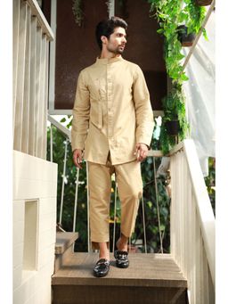 Echke - Khaki High Open Collared Co-ord (Set of 2)