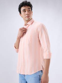 Park Avenue - Mens Medium Pink Slim Fit Stripes Shirt
