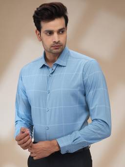 Park Avenue - Mens Medium Blue Slim Fit Checks Shirt