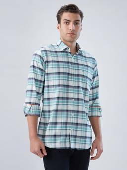 Park Avenue - Mens Slim Fit Checks Medium Petrol Shirt