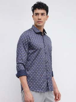 Park Avenue - Mens Slim Fit Printed Blue Shirt