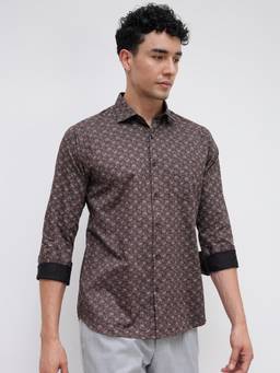 Park Avenue - Mens Slim Fit Printed Dark Brown Shirt
