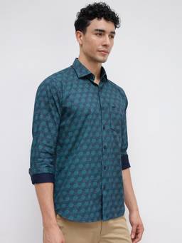 Park Avenue - Mens Slim Fit Printed Dark Blue Shirt