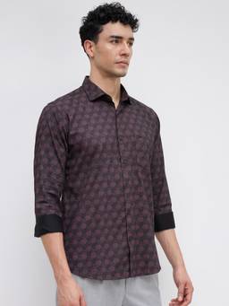 Park Avenue - Mens Slim Fit Printed Dark Maroon Shirt