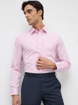 Park Avenue - Mens Slim Fit Self Design Medium Pink Shirt