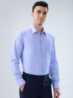 Park Avenue - Mens Slim Fit Self Design Medium Blue Shirt