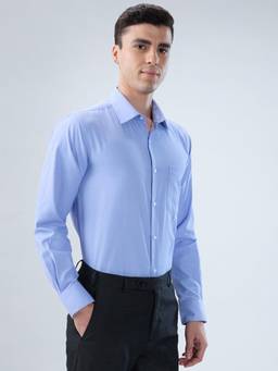 Park Avenue - Mens Slim Fit Self Design Medium Blue Shirt