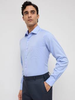 Park Avenue - Mens Regular Fit Self Design Medium Blue Shirt