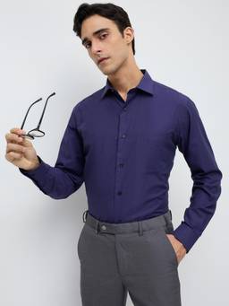 Park Avenue - Mens Dark Violet Regular Fit Checks Shirt
