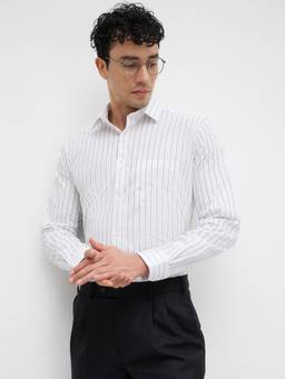 Park Avenue - Mens Regular Fit Stripes White Shirt