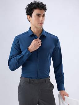 Park Avenue - Mens Slim Fit Self Design Fancy Blue Shirt