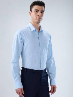 Park Avenue - Mens Slim Fit Checks Medium Blue Shirt