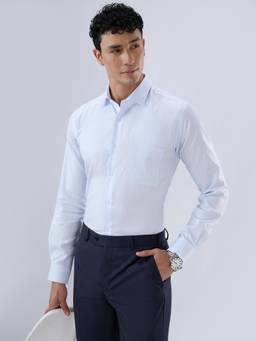 Park Avenue - Mens Slim Fit Checks Light Blue Shirt