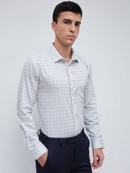 Park Avenue - Mens White Slim Fit Printed Shirt