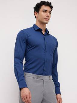 Park Avenue - Mens Slim Fit Solid Dark Blue Shirt