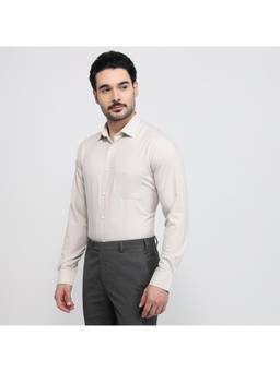 Park Avenue - Mens Slim Fit Checks Light Fawn Shirt