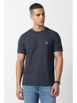 Van Heusen - Mens Navy Blue Textured Crew T-Shirt