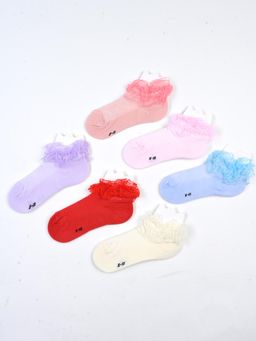 Shoetopia - Frilly Lace Ankle Socks For Girls - Pack of 4 (Assorted Colors)