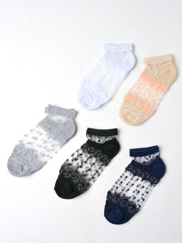 Shoetopia - Sheer Polka Dot Mesh Ankle Socks For Girls - Pack of 4 (Assorted Colors)
