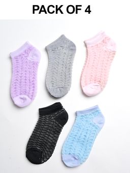 Shoetopia - Breathable Mesh Ankle Socks For Girls - Pack of 4 (Assorted Colors)