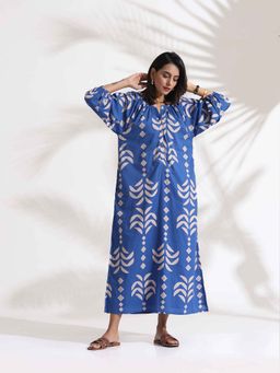 trueBrowns - Blue Cotton Print Dress