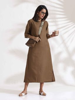 trueBrowns - Brown Slub Dress