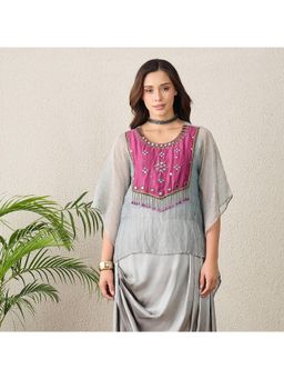 First Resort by Ramola Bachchan - Women Silk Embellished Grey Top