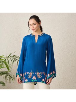 First Resort by Ramola Bachchan - Women Viscose Printed Blue Top