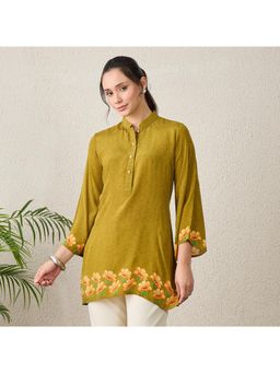 First Resort by Ramola Bachchan - Women Viscose Floral Olive Top