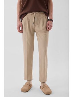 Snitch - Beige Self-Design Slim Casual Trouser for Men