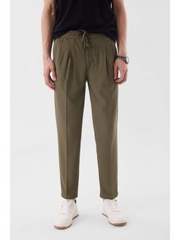 Snitch - Olive Self-Design Slim Casual Trouser for Men