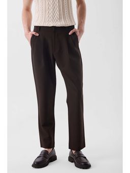 Snitch - Dark Brown Solid Slim Formal Trouser for Men