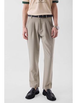 Snitch - Beige Solid Slim Formal Trouser for Men