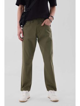 Snitch - Olive Solid Slim Casual Trouser for Men