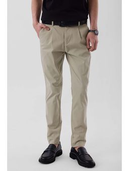 Snitch - Beige Solid Slim Casual Trouser for Men