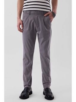 Snitch - Grey Solid Slim Casual Trouser for Men