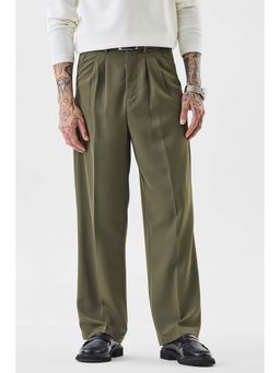 Snitch - Olive Solid Relaxed Casual Trouser for Men