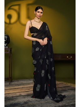 Masaba - Black Palm Theory Saree with Untitched Blouse