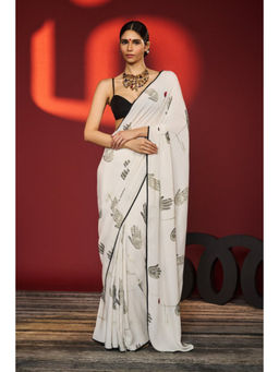 Masaba - Ecru White Palm Theory Saree with Untitched Blouse